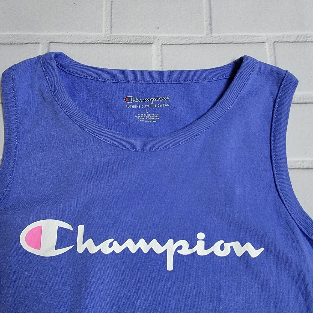 Champion Girl's Sleeveless Classic Script Tie-Front Tank Top Blue Size Large - Picture 5 of 6